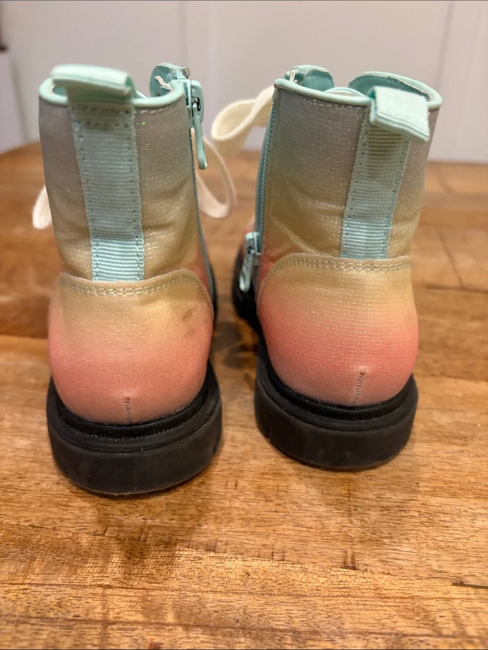 Cat & Jack Kids Ombre Pink Mint Glitter Lace-Up Boots